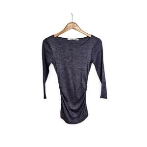 Michael Stars Purple Metallic Ruched Sides 3/4 Sleeve Shirt Women's One Size